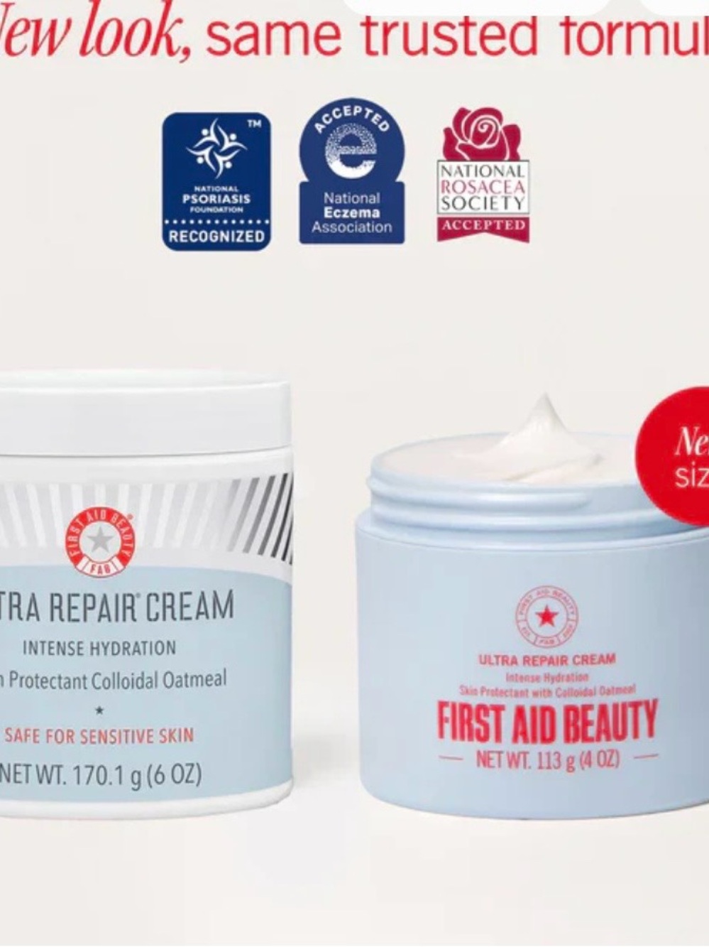 First Aid Beauty Ultra Repair Cream Light Blue and White Jars